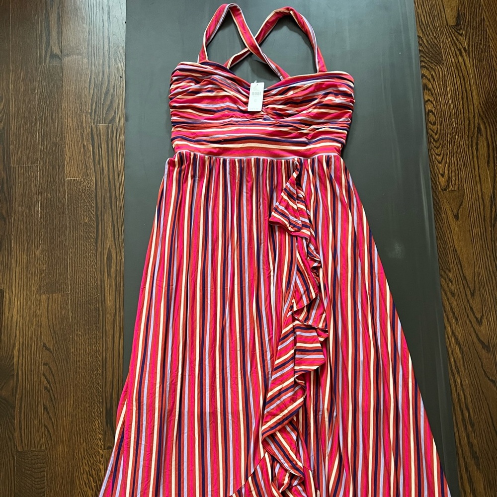 NWT Anthropologie Maxi Striped Faux Wrap Dress (Size XL)